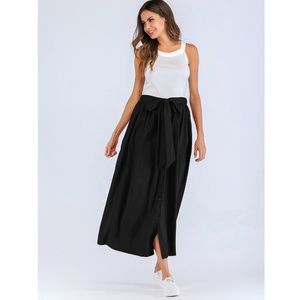 Belted Buttoned Through Long Black Skirt